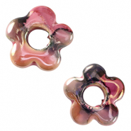 Perline di ceramica greca DQ fiore rosa-nero