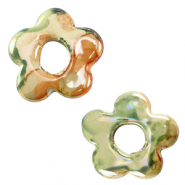 Perline di ceramica greca DQ fiore verde chairo-arancione