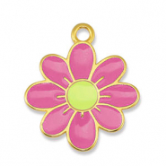 Ciondoli di metallo DQ fiore rosa-giallo lime-oro (privo di nichel)
