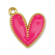 Ciondoli di metallo DQ cuore fucsia-oro (privo di nichel)