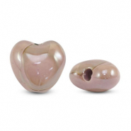 Perline di ceramica greca DQ cuore rosa-marrone