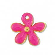 Ciondoli di metallo DQ fiore oro-fucsia (privo di nichel)