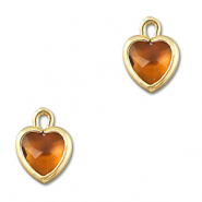 Pendenti di vetro Crystal Glass cuore arancione marrone-oro