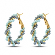 Orecchini a cerchio sfaccettati a spirale blu chiaro-blu denim-oro