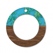 Pendenti di legno tonda blu transparente-oro-marrone