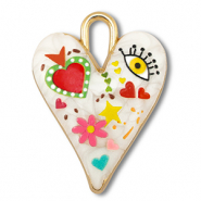 Ciondoli di metallo con smalto cuore bianco-multicolore-oro