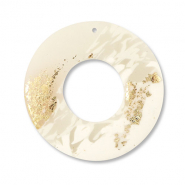 Pendenti di polimero tonda biancastro-beige-oro