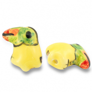 Perline di ceramica tucano giallo-verde-arancione