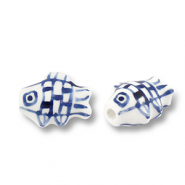 Perline di ceramica pesce bianco-blu Delft