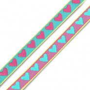 BY31® Nastro con testo cuori verde turchese-rosa fucsia-giallo