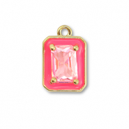 Metallo TQ in ottone ciondolo rettangolo oro-neon rosa-rosa chiaro