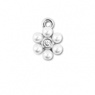 Metallo TQ in ottone ciondolo fiore con perline argento-bianco