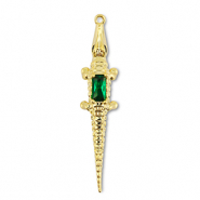 Metallo TQ in ottone ciondolo cocodrillo oro-verde scuro