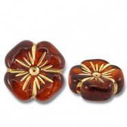 Perline in acrilico fiore marrone cognac-oro