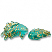 Perline in acrilico pesce verde ottanio-oro