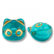 Perline in acrilico gatto blu ottanio-oro