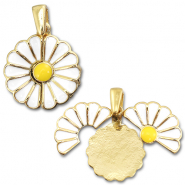 Ciondoli in ottone Eco-brass® medaglione fiore/ fiore oro-bianco-giallo