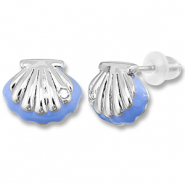 Metallo TQ in ottone orecchini conchiglia argento-blu carolina