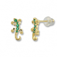 Metallo TQ in ottone orecchini lucertola oro-verde