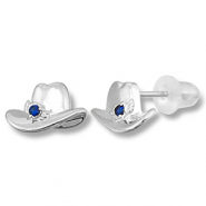 Metallo TQ in ottone orecchini cappello da cowboy argento-blu scuro