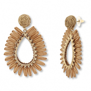 Orecchini alla moda in rafia a goccia marrone-marrone chiaro-oro