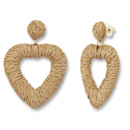 Orecchini alla moda in rafia a cuore marrone chiaro-oro