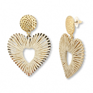 Orecchini alla moda in rafia a cuore beige-oro