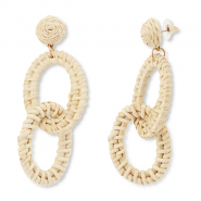 Orecchini alla moda in rafia ovale beige-bianco