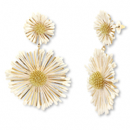 Orecchini alla moda in rafia a fiore biancastro-oro