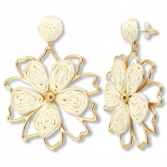 Orecchini alla moda in rafia a fiore biancastro-oro