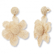 Orecchini alla moda in rafia a fiore champagne chiaro-oro