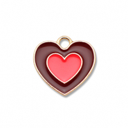 Ciondoli di metallo smalto cuore oro-marrone-rosso corallo