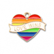 Ciondoli di metallo smalto cuore "love wins" oro-multicolore