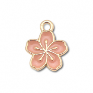 Ciondoli di metallo smalto fiore oro-rosa vintage