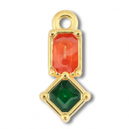 Ciondoli di metallo DQ rettangolo con rombo oro (privo di nichel)-arancione-verde
