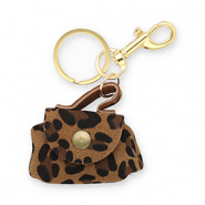 Portachiavi borsetta con stampa leopardo marrone-nero-oro