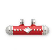 Message beads ciondoli in acciaio inossidabile argento-rosso-trasparente