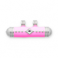 Message beads ciondoli in acciaio inossidabile argento-rosa-trasparente