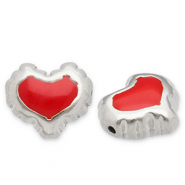 Perline in acciaio inossidabile cuore argento-rosso