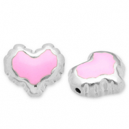 Perline in acciaio inossidabile cuore argento-rosa