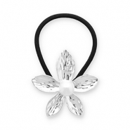 Accessori per capelli elastici per capelli con metallo fiore con imitazione di perla argento-nero-bianco