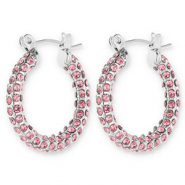 Orecchini in acciaio inossidabil a cerchio con strass argento-rosa