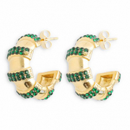 Orecchini in acciaio inossidabil con strass oro-verde scuro