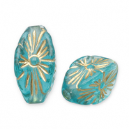 Perline in acrilico blu ottanio-oro