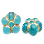 Perline in acrilico fiore blu ottanio-oro