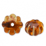 Perline in acrilico fiore marrone cognac-oro