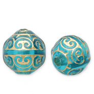 Perline in acrilico 12 mm tonda blu ottanio-oro