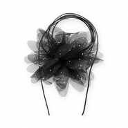 Choker con fiore in organza con strass nero-argento