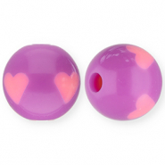Perline in acrilico 12 mm con cuore viola-rosa