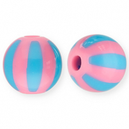 Perline in acrilico 12 mm con strisce rosa-blu chiaro